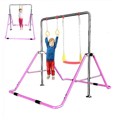 Expandable Kids Gymnastics Horizontal Bar Set - 3 in 1 Kip Training Jungle Gym - Fun and Safe Children's Gym Equipment