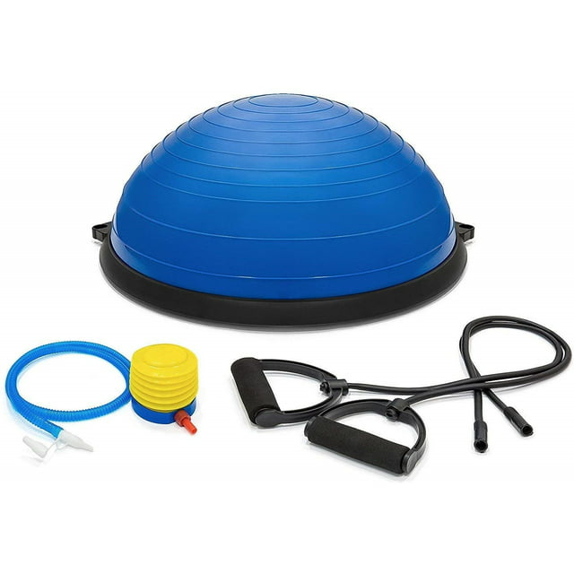 Fit Ball Half Exercise Balance Ball, Stability Trainer Balance Board with Resistance Bands, Half Yoga Ball Strength Training Fitness Equipment for Full Body Workout, with Workout Chart and Pump, Blue