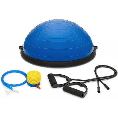 Fit Ball Half Exercise Balance Ball, Stability Trainer Balance Board with Resistance Bands, Half Yoga Ball Strength Training Fitness Equipment for Full Body Workout, with Workout Chart and Pump, Blue
