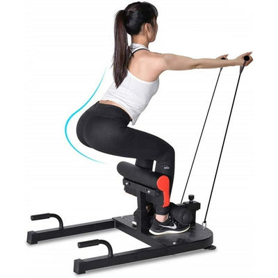 Iron Bar 8-in-1 Multifunction Squat Machine Deep Sissy Squat, Push Up Ab Workout Home Gym with 2 Resistance Handles, Sit Up Exercise Fitness Equipment Ab Trainer Adjustable Machine (Black)