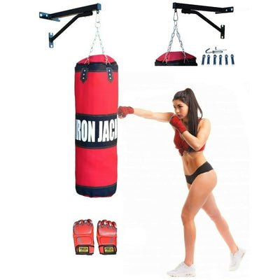 Iron Jack Heavy Bag Punching Bag with MMA Gloves Set for Adults and Children, Unfilled Bag with Heavy Duty Wall Mount and Chain, Kickboxing MMA Boxing Karate Muay Thai Taekwondo Training Workout Bag
