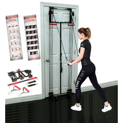 Tower 200 Door Gym Complete Full Body Workout Training System - Includes Handles, Ankle Straps, Straight Bar, DVD + Workout Chart Home Gym Equipment | Upper/Lower Body Fitness Exercise Body Trainer