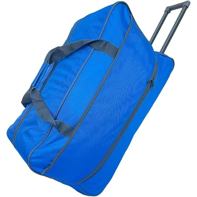 X Factor Rolling Duffel Bag Blue Large 28 Inch with Multi-Pockets, Travel Duffle Bag with Rolling Wheels Drop Bottom Heavy-Duty Luggage, Upright Lightweight Travel Gear Collapsible Telescoping Handle